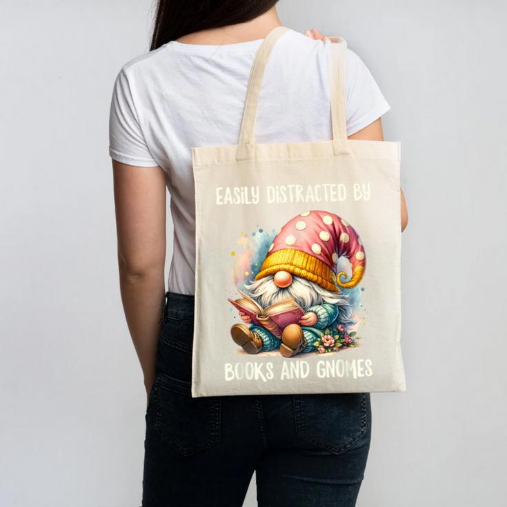 Easily Distracted By Books And Gnomes Book Reading Gnome Canvas Tote Bag