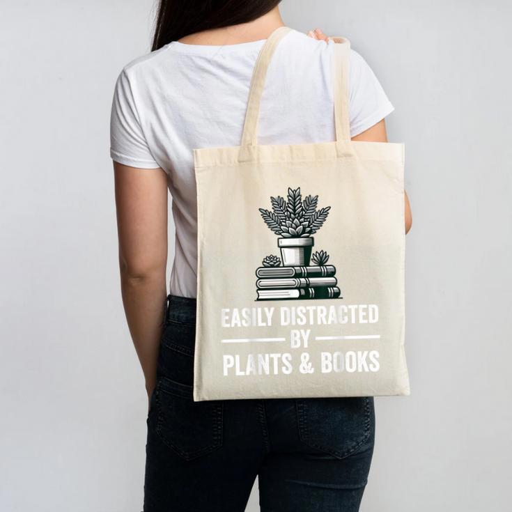 Easily Distracted By Plants & Books Plant Book Lover Canvas Tote Bag