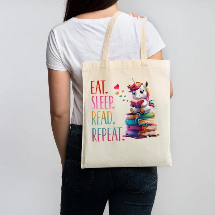 Eat Sleep Read Repeat Unicorn Read Book Reading Lovers Kids Canvas Tote Bag