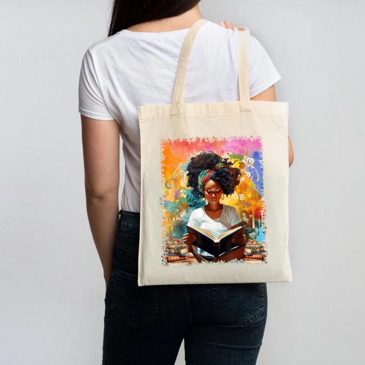 Educated Afro Girl Reading Book Lover History Month Canvas Tote Bag