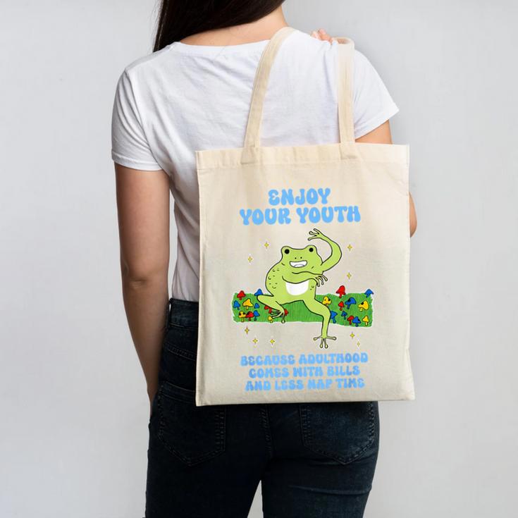 Enjoy Adulthood Comes With Bills Nostalgia Regret Canvas Tote Bag