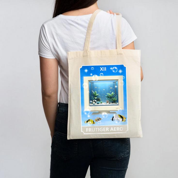 Frutiger Aero Aesthetic Tech Computer Aquarium Tarot Card Canvas Tote Bag