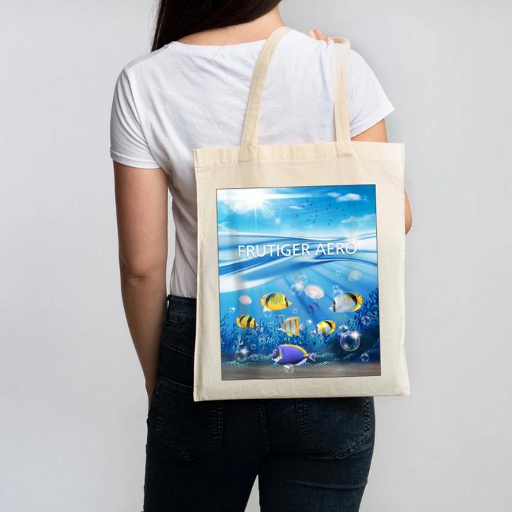 Frutiger Aero Aesthetic Tech Ocean Underwater Fishes Canvas Tote Bag