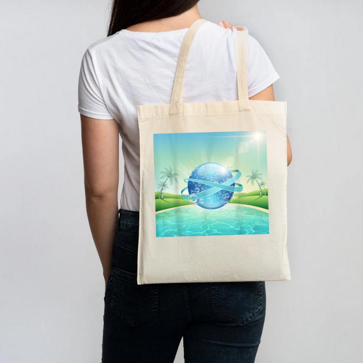 Frutiger Aero Y2k Aesthetic Palm Trees Cyber Beach World Canvas Tote Bag