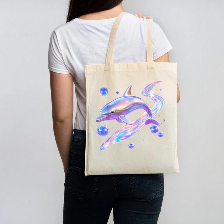 Frutiger Aero Y2K Chrome Dolphin Canvas Tote Bag