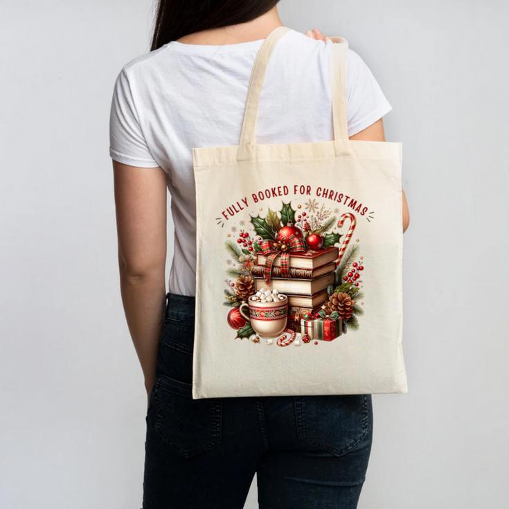 Fully Booked For Christmas Cozy Holiday Books Winter Reading Canvas Tote Bag