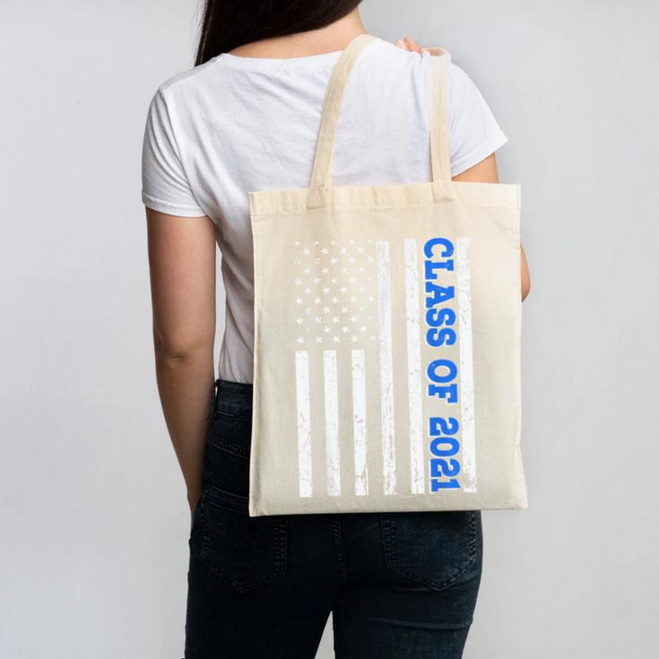Funny Class Of 2021 American Flag Senior Graduation Canvas Tote Bag