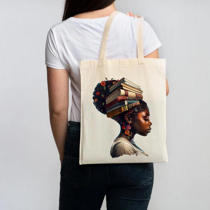 Girl Crown Of Books African Teacher Black History BHM Canvas Tote Bag