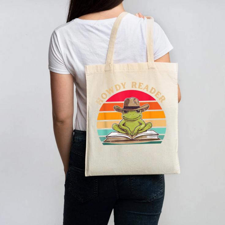 Howdy Reader Frog Reading Book Vintage Canvas Tote Bag
