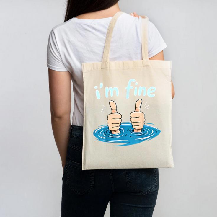 I'm Fine Drowning Thumbs Up Introvert Meme Humor Canvas Tote Bag