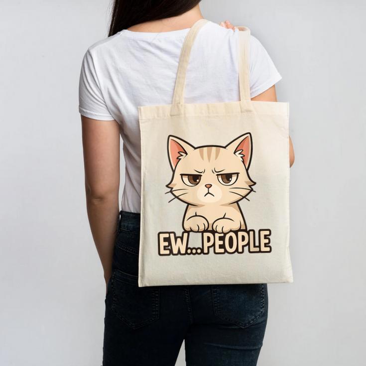 Introvert Anime Cat Ew People Canvas Tote Bag