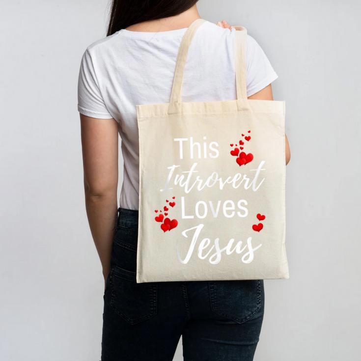 This Introvert Loves Jesus Religious Red Hearts Graphic Canvas Tote Bag