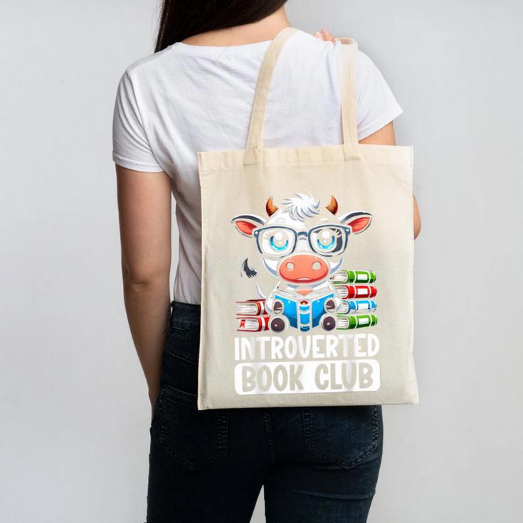 Introverted Book Club Reading Lover Cow Canvas Tote Bag