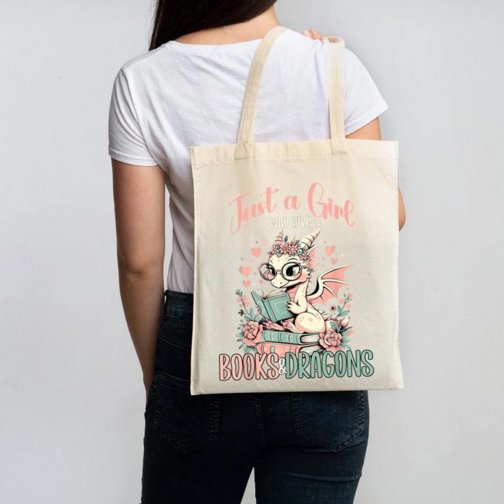 Just a Girl Who Loves Books And Dragons Book Dragon Lover Canvas Tote Bag