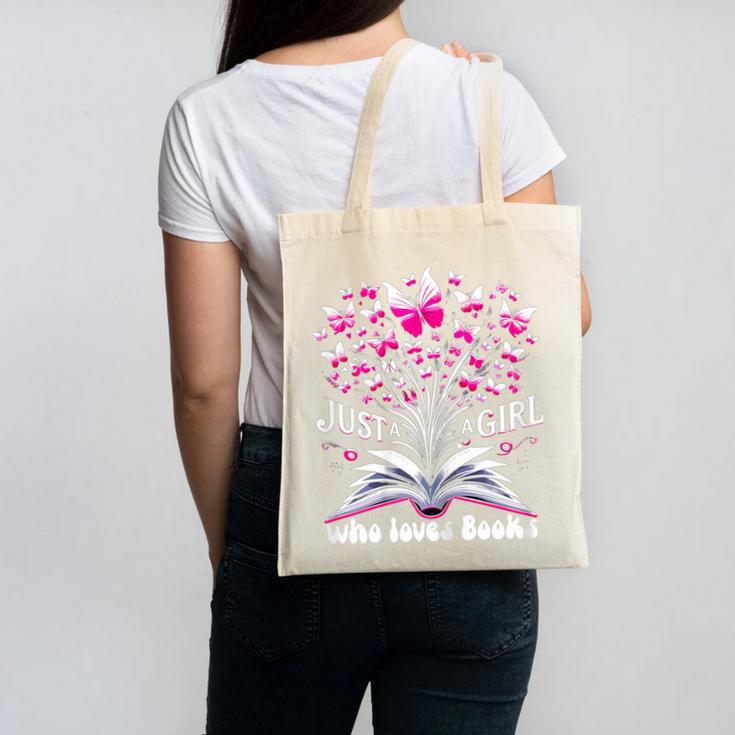 Just a Girl Who Loves Books Reading Book Butterfly Bookworm Canvas Tote Bag