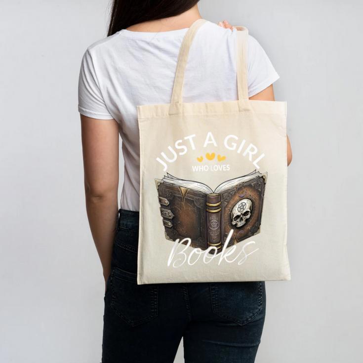 Just A Girl Who Loves Books Witchcraft Spell Book Halloween Canvas Tote Bag
