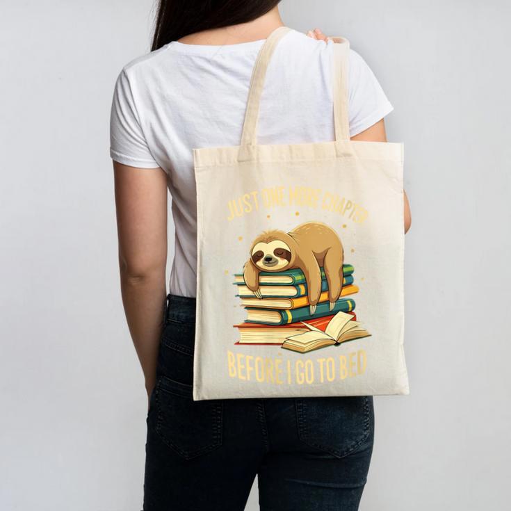 Just One More Chapter Sloth Sleeping On Books Reading Canvas Tote Bag