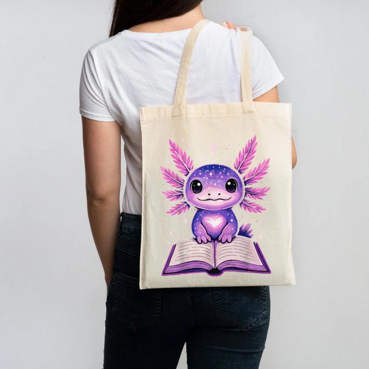 Kawaii Axolotl Cute Axolotls Reading Book Canvas Tote Bag
