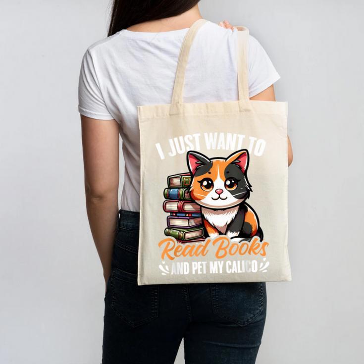 Kawaii Feline Book Reading Read Books Pet My Calico Cat Men Women Canvas Tote Bag