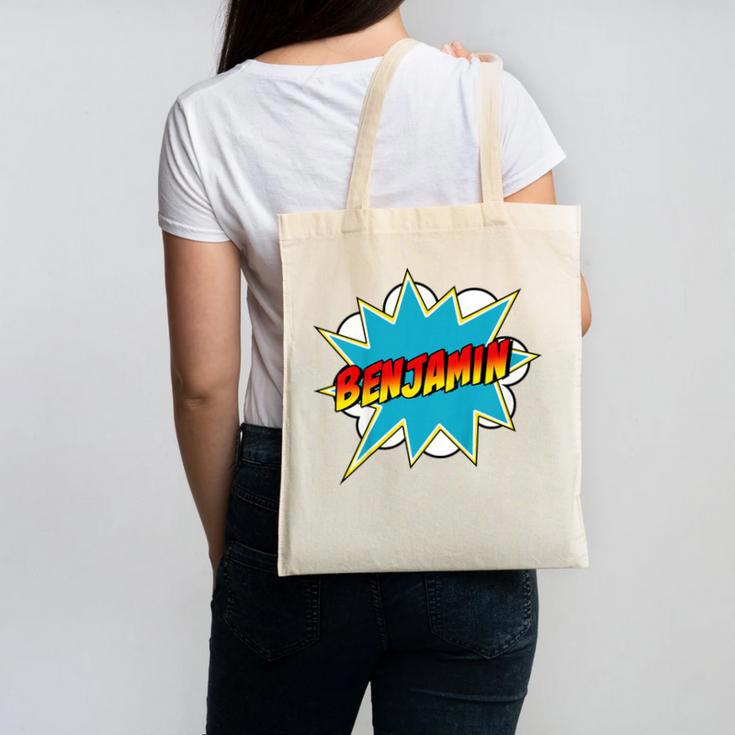 Kids Boys Benjamin Name Personalized Superhero Comic Book Canvas Tote Bag