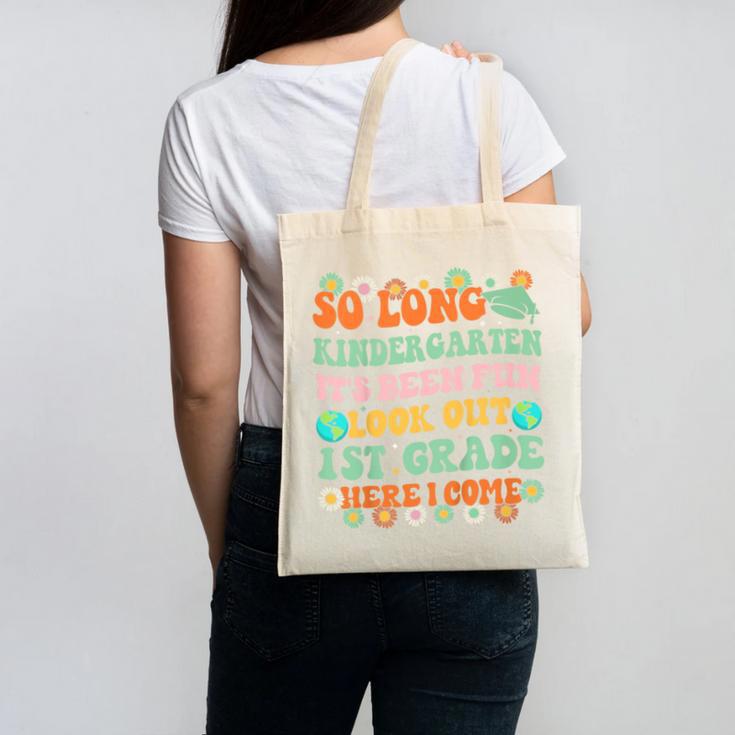 Kids So Long Kindergarten 1st Grade Here I Come Graduation Groovy Canvas Tote Bag