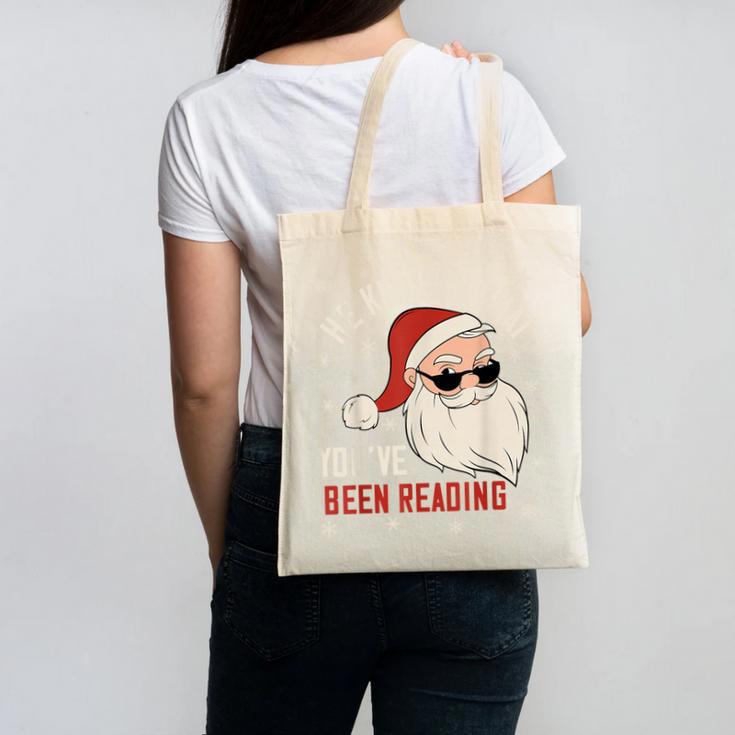 He Knows What You'Ve Been Reading Book Lover Women Santa Canvas Tote Bag