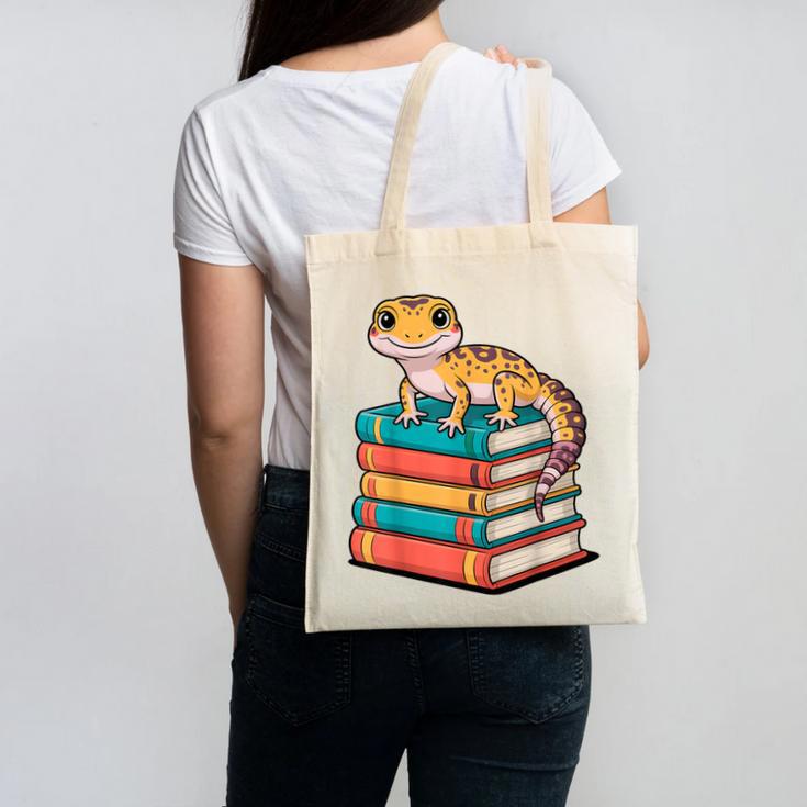 Leopard Gecko Book Lover Reading Canvas Tote Bag