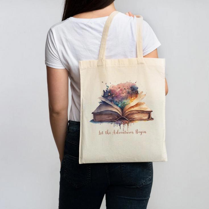 Let The Adventures Begin Book Lovers Magical Whimsical Art Canvas Tote Bag