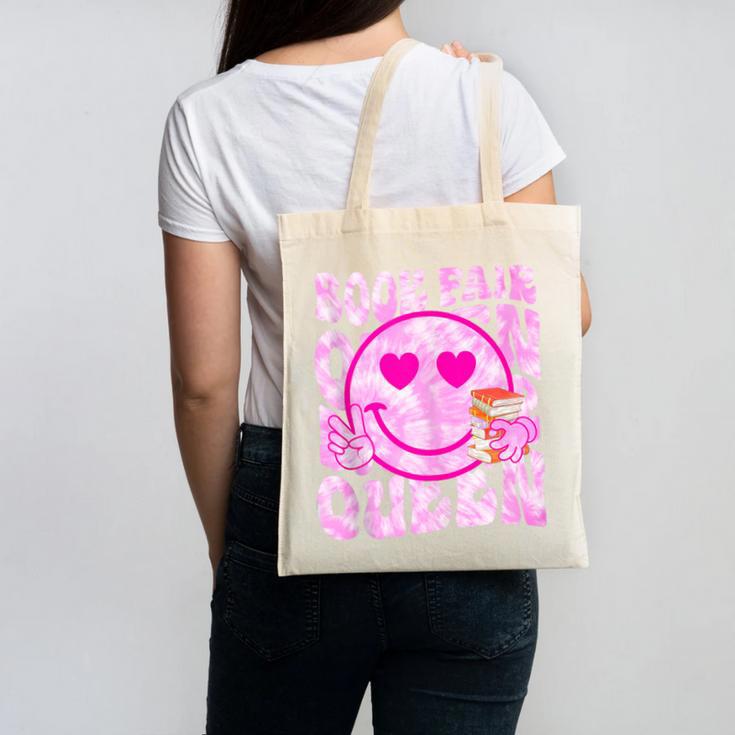 Library Book Fair Queen Vibe Groovy Tie Dye School Reading Canvas Tote Bag