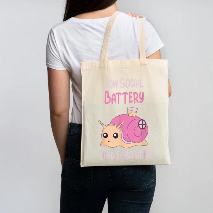 Low Social Battery Cute Snail With House Introvert Cozy Home Canvas Tote Bag