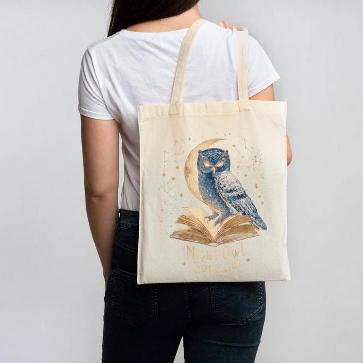 Night Owl Book Club Crescent Moon Late Night Reading Canvas Tote Bag