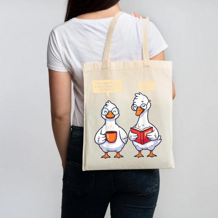 How Many Nights Reading Goose Book Lover Reader Canvas Tote Bag