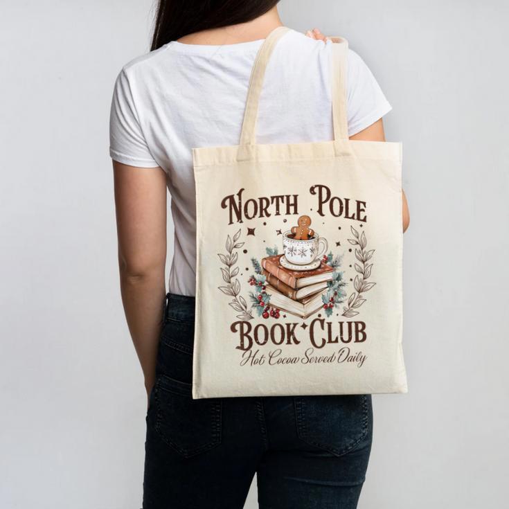 North Pole Book Club Hot Cocoa Served Daily Librarian Xmas Canvas Tote Bag