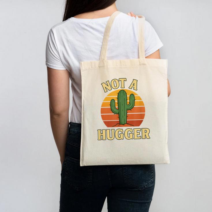 Not A Hugger Cactus Retro Sunset No Hugging Introvert Canvas Tote Bag