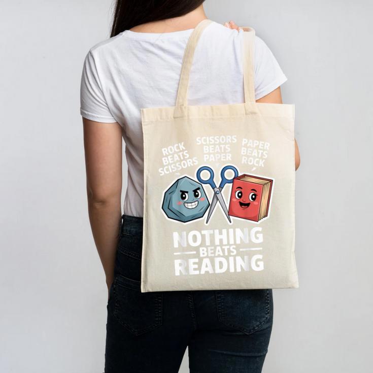 Nothing Beats Reading Rock Paper Scissors Book Lover Canvas Tote Bag