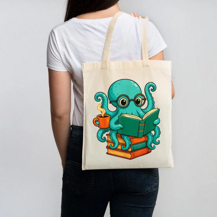 Octopus Reading Book Reading Bookworm Reader Canvas Tote Bag