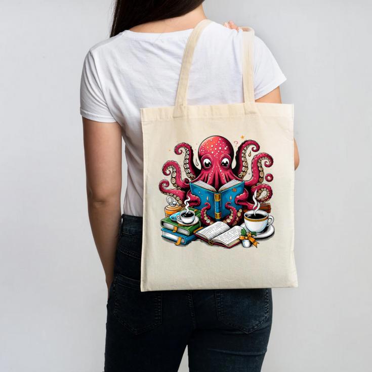 Octopus Reading Book Coffee Lover Bookaholic Bookworm Reader Canvas Tote Bag