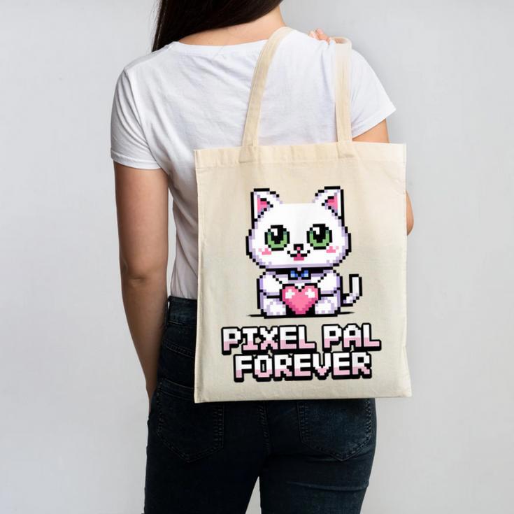 Pixel Art Pet Cat Y2K Retro Vintage Digital Nostalgia Tech Canvas Tote Bag