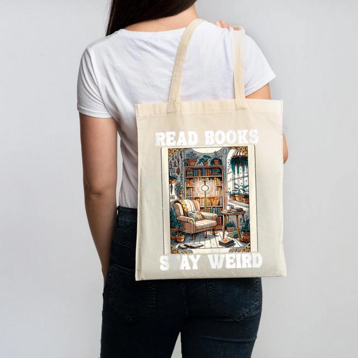 Read Books Stay Weird Book Lover Introvert Book Canvas Tote Bag