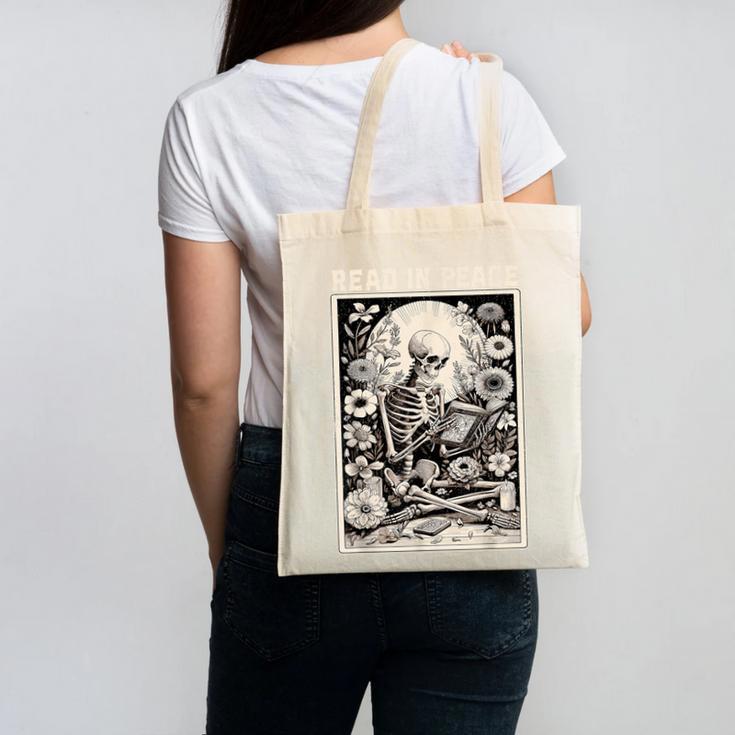 Read In Peace Skeleton Book Lover Bookworm Book Canvas Tote Bag