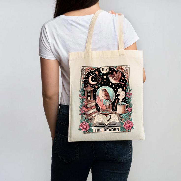 The Reader Tarot Card Shirt Bird Book Lover Bookworm Canvas Tote Bag