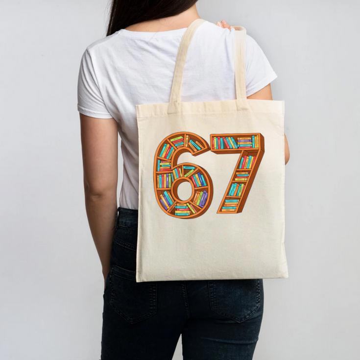 Reading 67 Six Seven Meme Teacher Book Lover Bookshelf Canvas Tote Bag