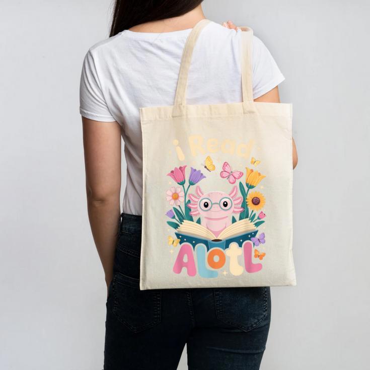 Reading Axolotl Book Lover Wildflowers Canvas Tote Bag