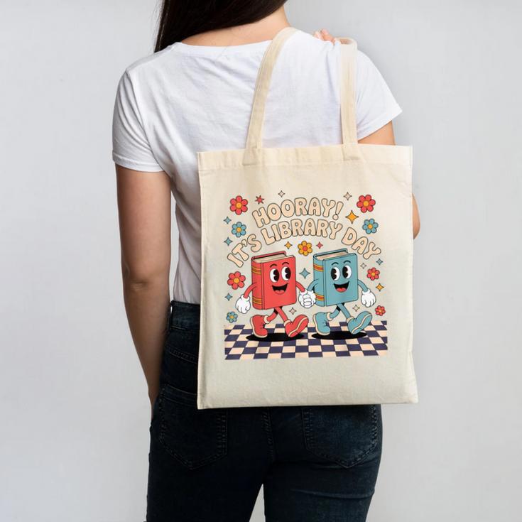 Reading Book Lover School Librarian Hooray It's Library Day Canvas Tote Bag