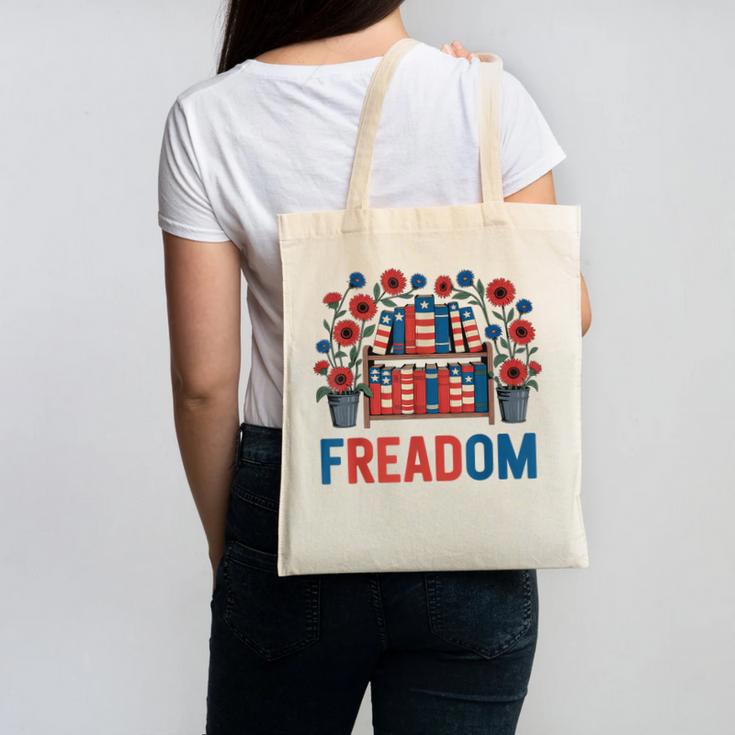 Reading Freadom Freedom Book Lover 4th Of July Men Women Canvas Tote Bag