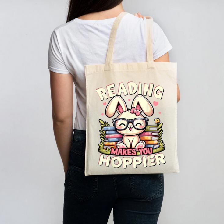 Reading Makes You Hoppier Bunny Book Fans Toddler Kid Canvas Tote Bag