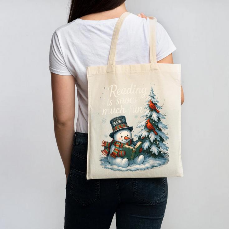 Reading Is Snow Much Fun Christmas Books Snowman Bookworm Canvas Tote Bag
