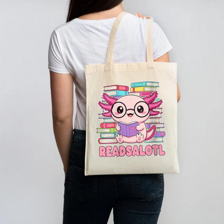 Readsalotl Axolotl Reading Book Bookworm Canvas Tote Bag