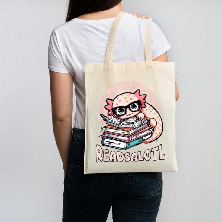 Readsalotl Axolotl Reading Books Glasses Bookworm Pun Fun Canvas Tote Bag