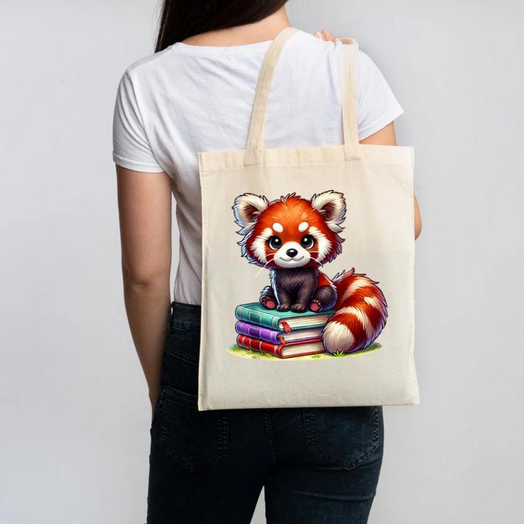 Red Panda Books Lover Reading Bookworm Canvas Tote Bag